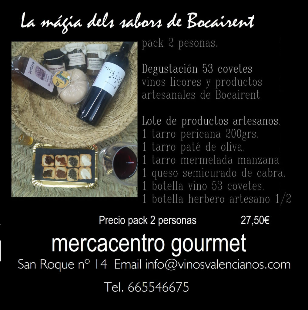 Cartel con precio y artículo del menu degustación de Bocairent, a continuación se detalla su contenido